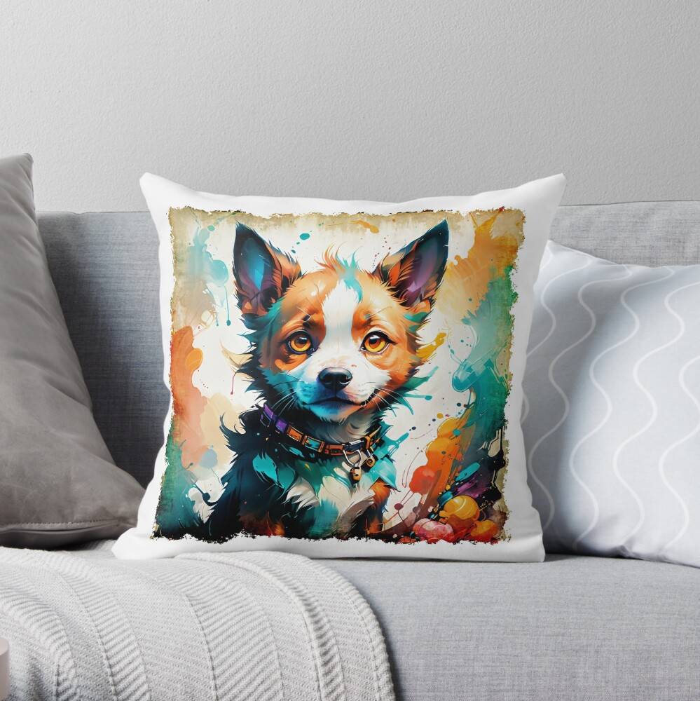 Puppy with grunge frame Throw Pillow Puppy with grunge frame Throw Pillow