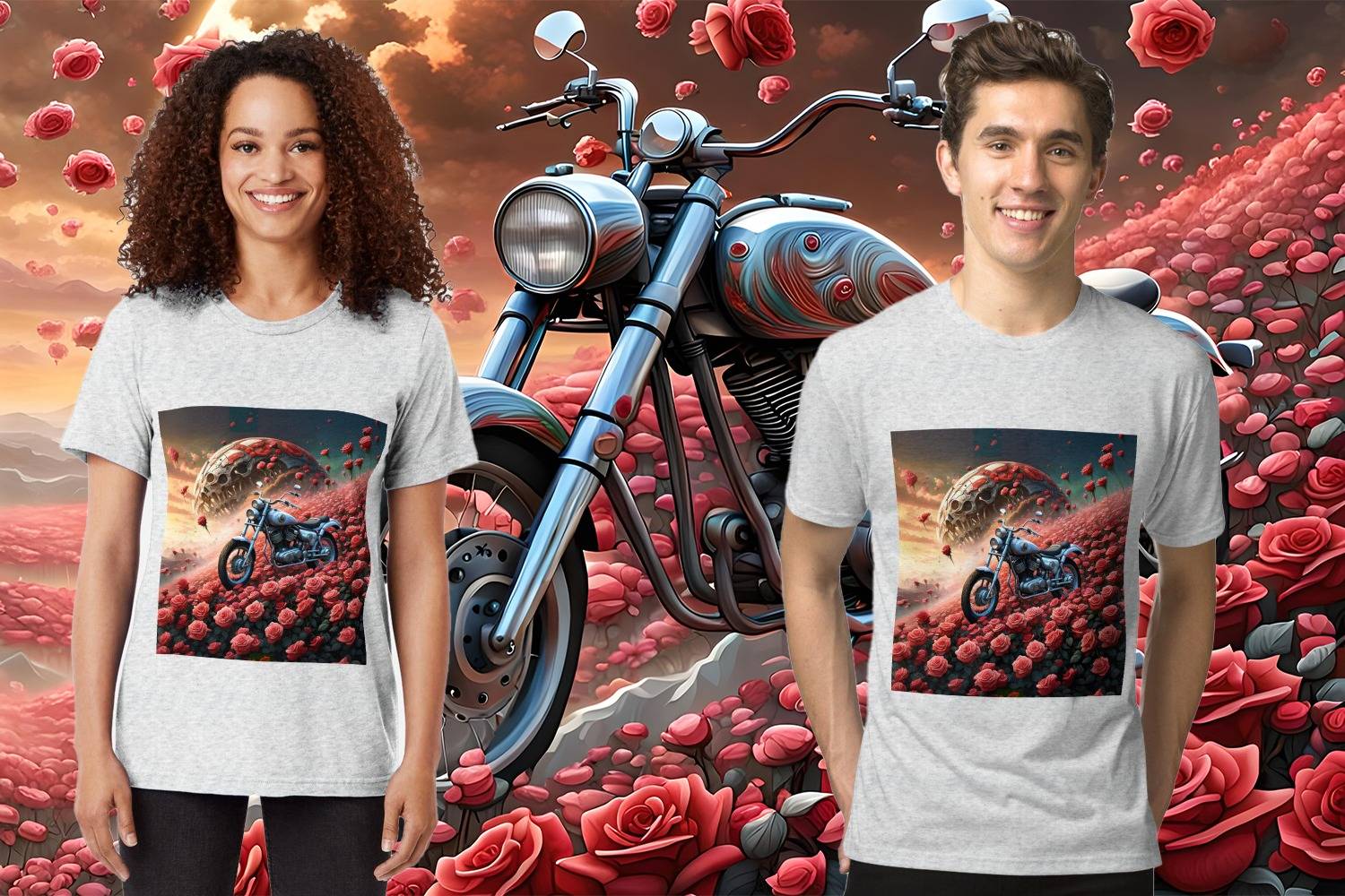 Abstract Motorcycle Surrounded by Roses