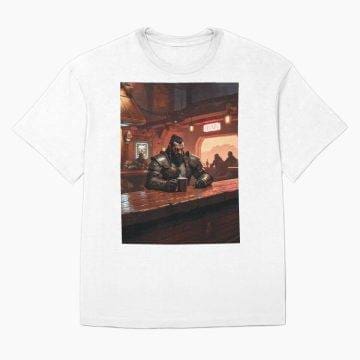 A Klingon warrior was drinking coffee in a bar