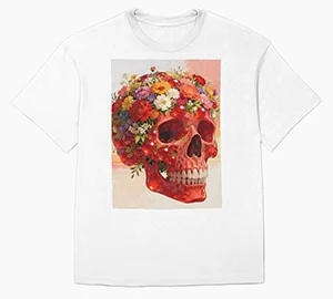 Striking “A Human Skull, Floral, Made of Red Crystal” Oversized T-Shirt