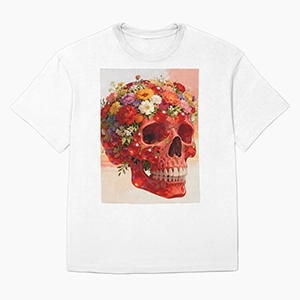 Striking “A Human Skull, Floral, Made of Red Crystal” Oversized T-Shirt