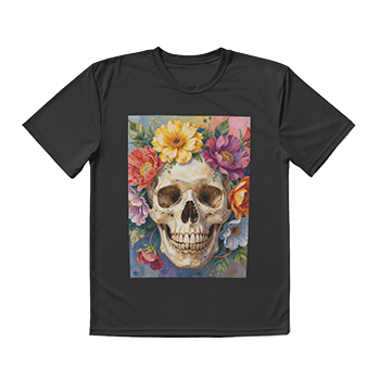 Human Skull Meets Abstract Floral Vibrancy