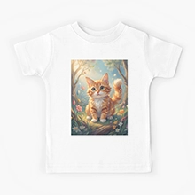 Vibrant and Adorable Kids T-Shirt with Cute Cat in a Meadow Vibrant and Adorable Kids T-Shirt with Cute Cat in a Meadow